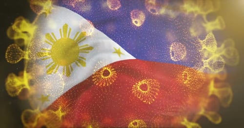 Drapeau des Philippines avec un microbe à coronavirus centré