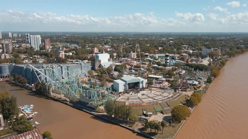 El Desafio Roller Coaster (The Challenge) At Parque de la Costa With A View Of Lujan River In Tigre,