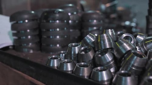 Close up of metal parts of a pipe fitting plant