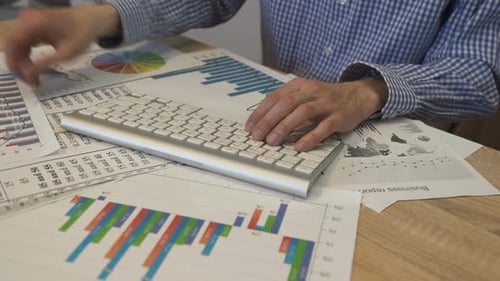 Analista financeiro usando o aplicativo de negócios de contabilidade, economista analisando estatísticas,