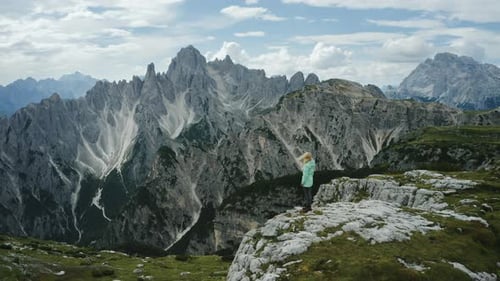 Aerial View of Women Enjoying Auronzo Di Cadore of Cadini Di Misurina Mountains Group in Dolomites