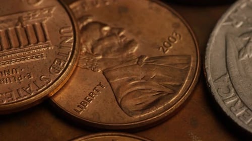Rotating stock footage shot of American monetary coins - MONEY 0272