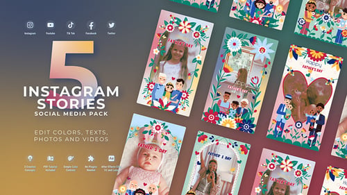 Animated Father's Day Instagram Stories Pack with Illustrated Floral Frames