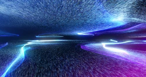 Mehrfarbig leuchtende Aurora- oder Energiewellen mit Lichtern und Partikeln