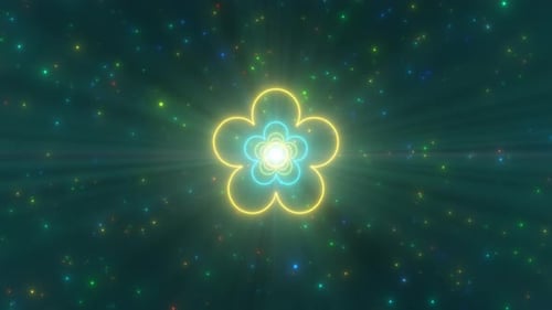 Daisy Flower Shape Petals Outline Spring Season Neon Lights Tunnel - 4K