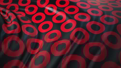 Seamless Red Rings Pattern on Undulating Fluid Fabric