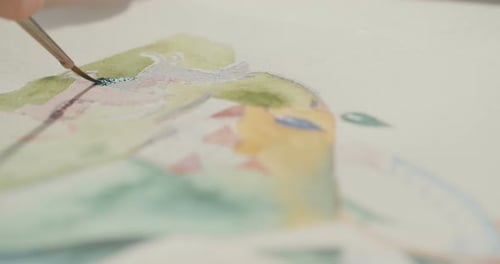 Artist Painting Abstract Watercolor Detail Close Up