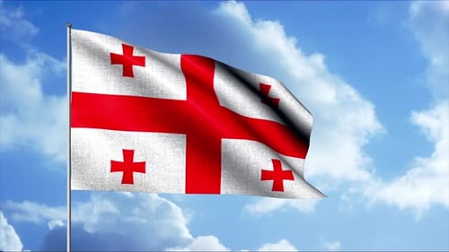 Waving Flag of Georgia in Blue Sky