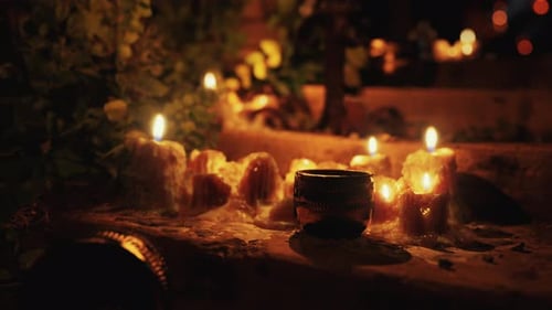 Warm Flickering Candles and Glowing Bowl Ceremony