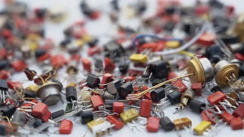 Assorted Electronic Components Close Up View