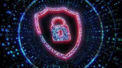 Neon Digital Security Shield and Padlock Animation