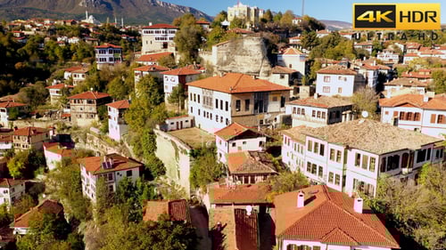 Aerial View of European Village with Tile Roofs