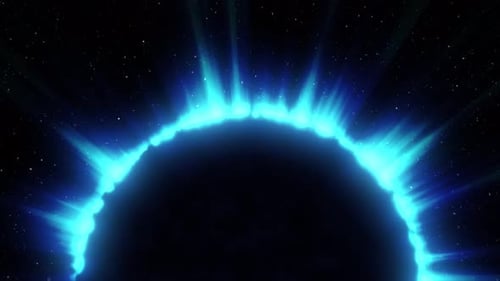 Futuristic Blue Energy Ring Pulsating in Dark Space