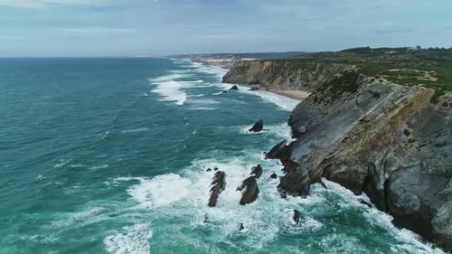 Atlantic Coast with Rock Cliffs and Waves