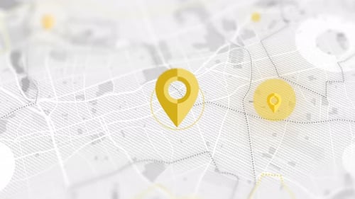 Pins jaunes sur fond de navigation sur la carte blanche