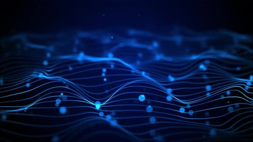 Blue Abstract Wavy Lines and Glowing Particles Digital Background Loop