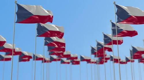 Waving Czech Republic Flags Animation on Blue Sky