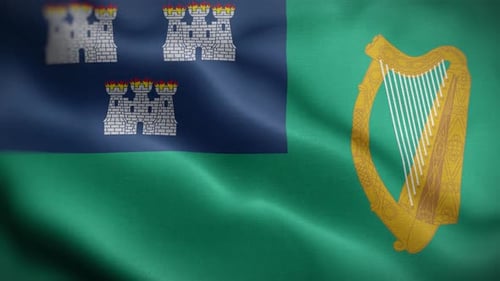Dublin Ireland Flag with Harp and Castles Waving Seamless Loop