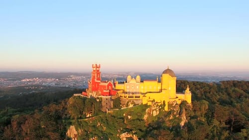Aerial view of park and National palace of Pena, Portugal.