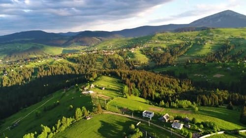 Mountain Village Landscape in Carpatian