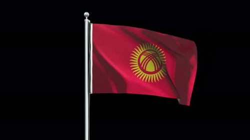 Realistic Waving Flag of Kyrgyzstan on Black Background