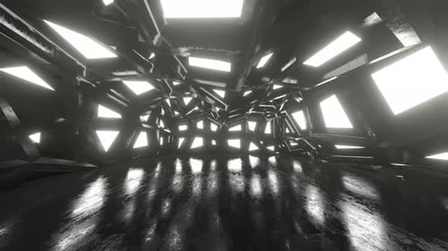 3D rendered animation, interior of an alien science fiction building