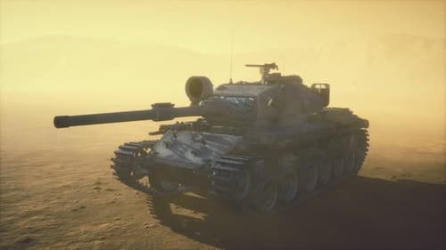 World War II Tank in Desert in Sand Storm