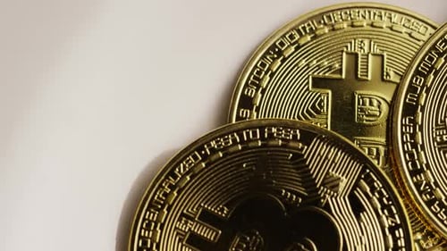 Rotating shot of Bitcoins