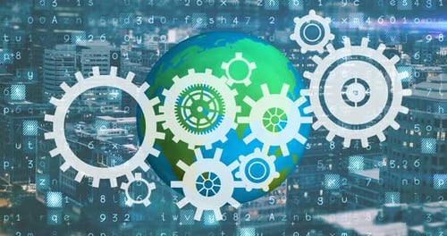 Futuristic Global Technology with Interlocking Gears Animation