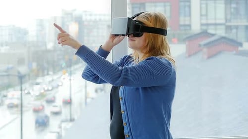 Woman using virtual reality headset