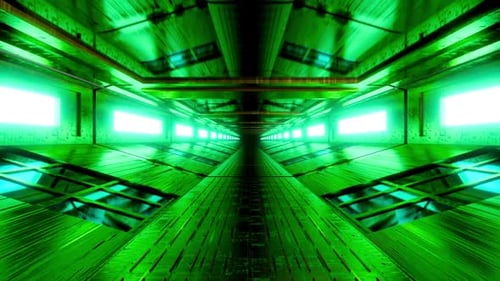 Endless Flight Through a Glowing Green Sci-Fi Tunnel Loop