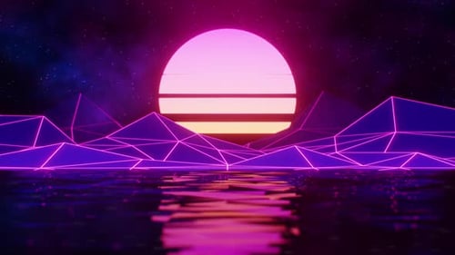 Retrowave, Sonnenuntergang am See