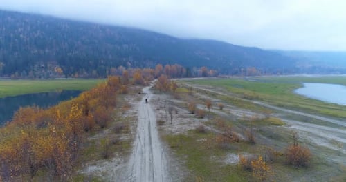 Aerial View of Rural Dirt Road with Walker