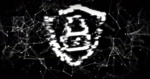 Cyber Security Shield Glitch Reveal on Digital Network Background