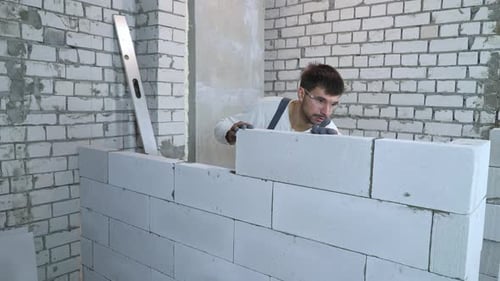 Construction Worker Building Interior Wall
