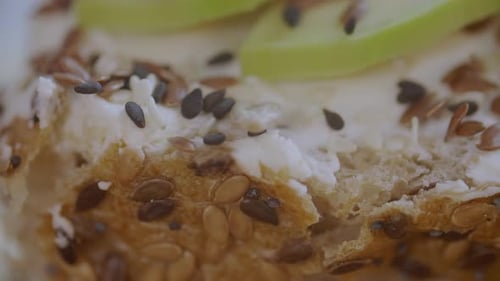 Macro Shot of Cream Cheese and Apple Sandwich