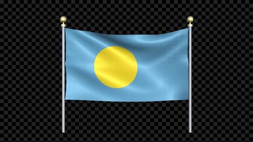 Palau Flag Waving Animation on Pole