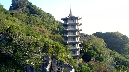 Motion Around Pagoda Among Wild Tropical Jungle on Hill