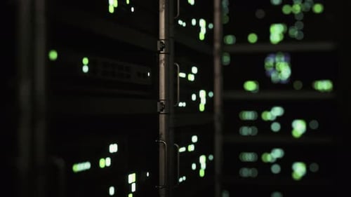 Modern Server Room with Supercomputers Light