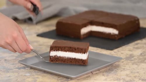 Delicious Chocolate Cake on Table, Close-up