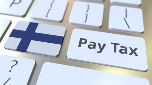 PAY TAX Texte et drapeau de la Finlande sur les boutons