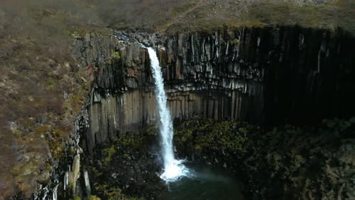 Aerial View of the Svartifoss Waterfall Surrounded By Basalt Columns in Iceland