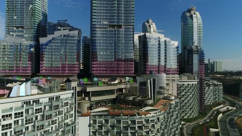 Luxury Residences Complex And City Aerial View Getting Wide From Close Up