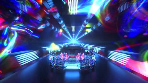The Diamond Car is Driving Through the Tunnel at High Speed