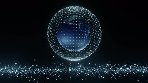 4K Artistic infographics binary numbers tunnel and Earth globe rotation. Technology Network