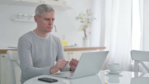Mature Adult with Gray Hair at Laptop
