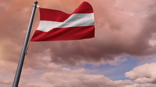 Realistic Austrian Flag Waving Against a Dramatic Cloudy Sky