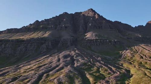 Drone Flight Of Mountain In Landscape Under Blue Sky