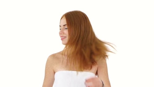 Woman with Red Hair Posing with White Towel