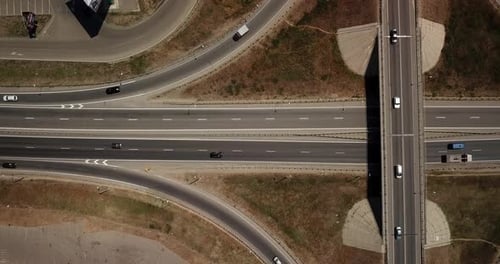 Directly Above View of Transport Junction, Traffic Cross Road Junction Day